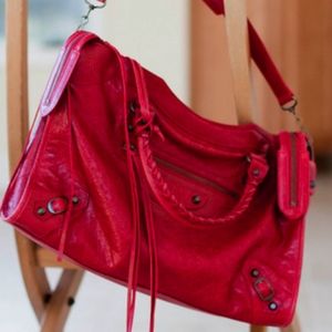 Red Balenciaga Motorcycle City Bag